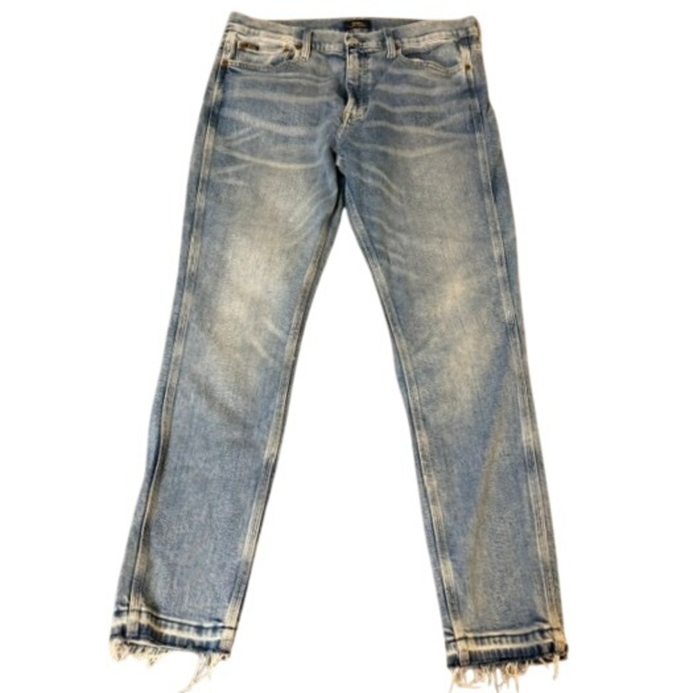 Polo Ralph Lauren Tompkins Mid-Rise Skinny Crop Jeans Womens 31 Blue EUC Raw Hem